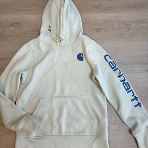 Carhartt Cream Hoodie with Blue Logo